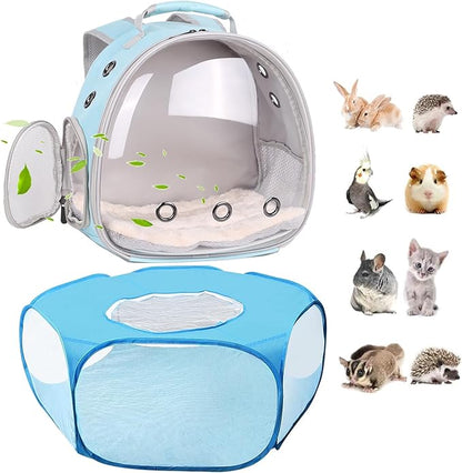 2-Pack Guinea Pig Carrier Backpack and Playpen with Lid, Breathable Pet Playpen Pop Open Exercise Fence, Portable Small Animal Cage for Rabbits, Chinchillas, Squirrel, Lizard, Sugar Glider