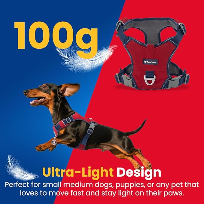 No Pull Dog Harness for Small Dogs & Puppies, Lightweight Escape Proof Adjustable Dog Harness with Pocket, Front & Back Clip, Reflective Soft Vest with ID Tag, for Running Walking, Red