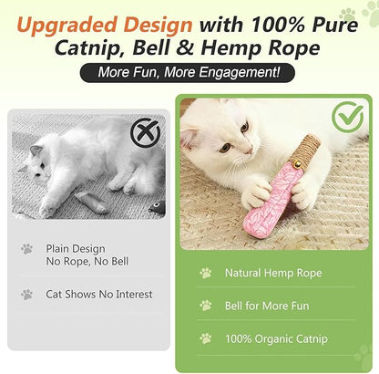 3 Pack Catnip Toys for Cats, Funny Cat Toys with Dental Rope & Fun Bell,100% Pure Organic Catnip Toys,Cat Chew Toy Bite-Resistant Kitten Teething Chew Toys,Anxiety Relief Cat Toys for Indoor Cats