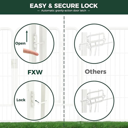 FXW Rollick Unleashed Dog Playpen for Indoor, Yard, RV Camping, 32 inch 16 Panels for Medium and Large Dogs, White│Patented