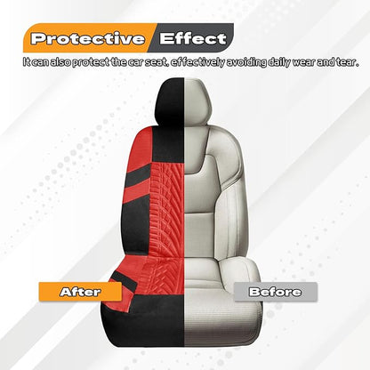 2PCS Car Front Seat Cover with 2 Headrest Covers, Breathable Waterproof Seat Covers for Front Seats, Universal Seats Cover Protector Car Accessories for Most Vehicles (Red)
