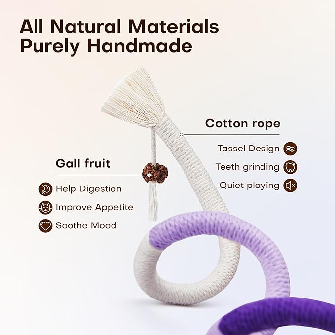 Potaroma Cat Toys Chew Ropes 3Pcs with Refillable Natural Catnip, Safe Teeth Cleaning Toy for Indoor Kittens, Interactive Cat Nip Kitty Toys for All Breeds 19.5 Inches