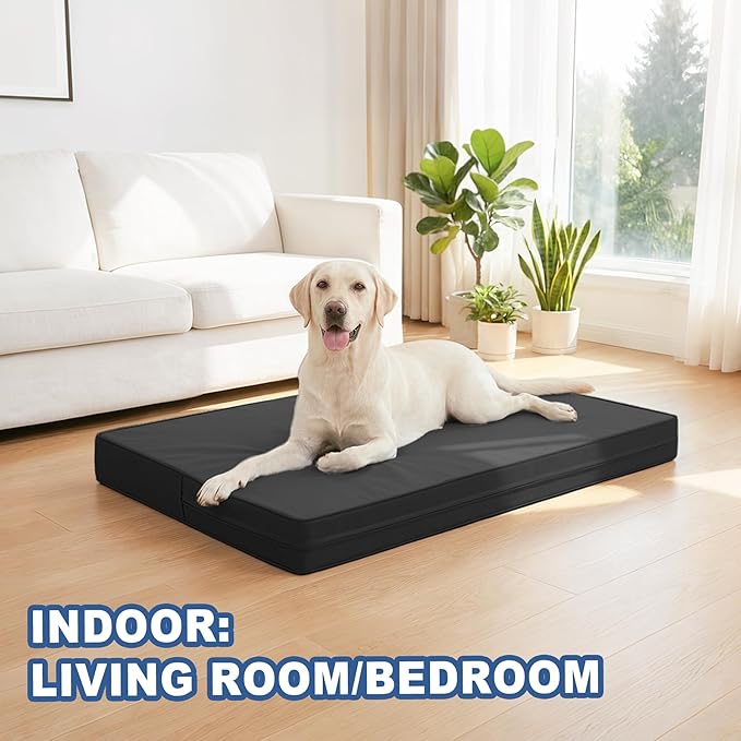 Vonabem Outdoor Dog Bed Waterproof Washable, Jumbo Large Crate Bed 54 inch with Removable Cover, Pet Beds Foam Orthopedic, XXXL Durable Leather Anti-Slip Kennel Pad 53"x36" Black