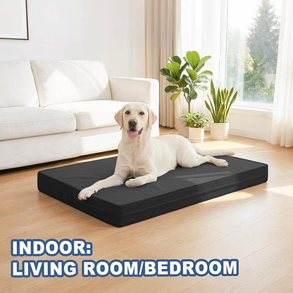 Vonabem Outdoor Dog Bed Waterproof Washable, XL Large Crate Bed 42 inch, Durable Leather Pet beds Foam Orthopedic, Anti-Slip Kennel Pad with Removable Cover Reversible, 41"x27" Black