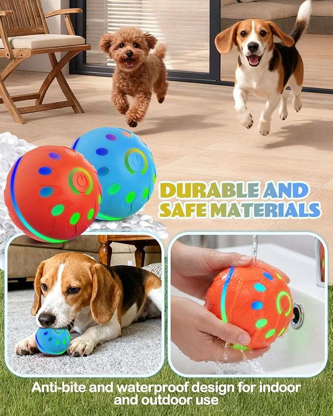 Zoomsnail 2 Pack Interactive Dog Ball Toy, BPA-Free Rechargeable Automatic Rolling Ball Toys with Lights & 2 Modes, Waterproof Dog Balls to Offer Entertainment, Ideal Gifts for Small & Medium Dogs