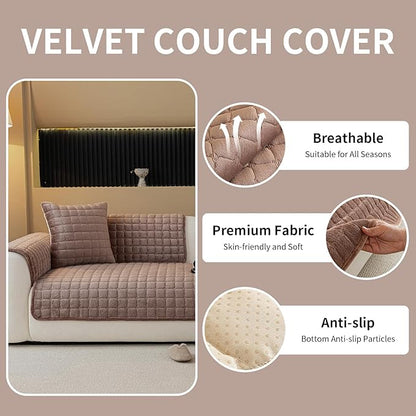 Velvet Couch Cover, Plush Sectional Sofa Cover Washable, Anti Slip Sofa Slipcover for Loveseat, Furniture Protector Covers for Pets & Kids(1PC, Dark Brown, 35.4"×47.2", Loveseat)