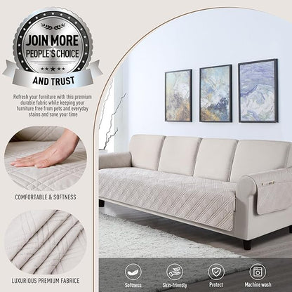 TAOCOCO Waterproof Oversized Couch Covers for Pets Dogs with Non Slip Backing, Sofa Seat Covers with Pocket for 4 Cushion Couch Washable Dog Couch Protector Sofa Slipcovers(Oversized Sofa, Cream)