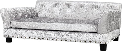 BingoPaw Large Dog Sofa Couch: Modern Dog Couch Made by Deluxe Tufted Velvet - Indoor Elevated Doggy Sofa with Removable Cover Clearance for Pets Up to 80lbs