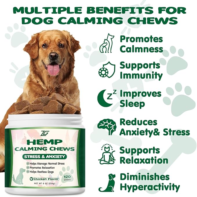 Calming Chews for Dogs, Dog Calming Chews - Anxiety Relief Treats - Dog Supplements Helps with Separation, Barking, Stress Relief, Composure, Promote Relaxation - Natural Ingredients