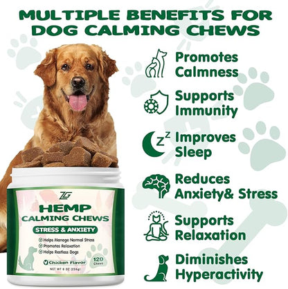 Calming Chews for Dogs, Dog Calming Chews - Anxiety Relief Treats - Dog Supplements Helps with Separation, Barking, Stress Relief, Composure, Promote Relaxation - Natural Ingredients