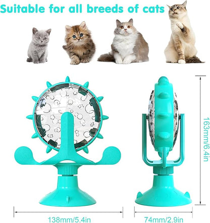 Cat Dog Treat Dispenser Toy - Cat Interactive Feeder Pet Food Toys Feeder 360° Degree Rotating Food Leakage Device Rotate with Strong Suction Cup Money Wheel Shape (Lake Blue)