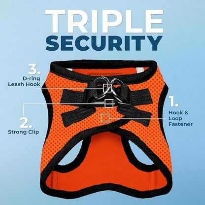 Best Pet Supplies Voyager Step-in Air All Weather Mesh Harness and Reflective Dog 5ft Leash Combo with Neoprene Handle, for Small, Medium and Large Breed Puppies - Set (Orange/Black Trim), Small