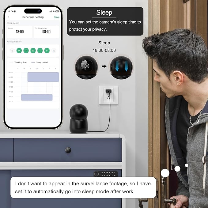 Indoor Camera,2K Cameras for Home Security with App Motion Detection Auto Tracking Alarm Live Notice Schedule Default Location,Pet Camera with Night Vision,2.4 GHz,Black