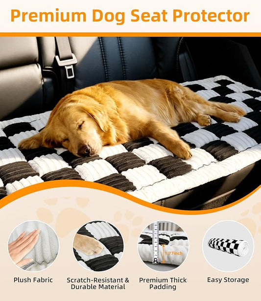 Backseat Pet Bed Mat, Non-Slip Dog Seat Cover with Scratch-Resistant Padding, Dog Bed for Cars, Trucks & SUVs, Universal Fit for Backseat Extenders (Black)