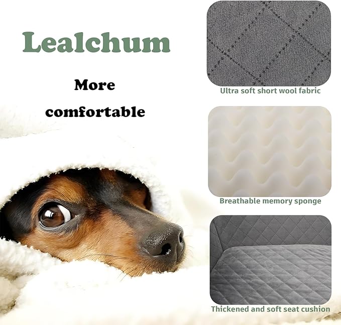 Lealchum Dog Car Seat for Medium Sized Dog,Car Dog Bed with Adjustable Leashes,Comfort and Support with Memory Foam Filled,Safety Travel Per Car Seat with Non-Slip Bottom(Grey, Large)