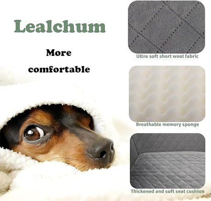 Lealchum Large Dog Car Seat,Memory Foam Cushion Car Seat for 2 Small Dogs,Comfy Car Dog Bed with Side Pocket and 2 Clip-On Safety Leashes,Easy to Install Cars Seat for Dogs(Black, Large)