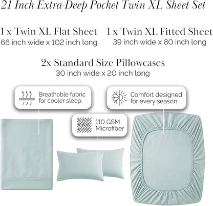 Southshore Fine Living, Inc. 4-Piece Twin XL Bed Sheets, 21-Inch Deep Pocket Sheet Set, Extra Deep Pocket Fitted Sheet, Standard Pillowcases Set of 2, Blue Pillow Cases, Sky Blue Sheets Twin XL