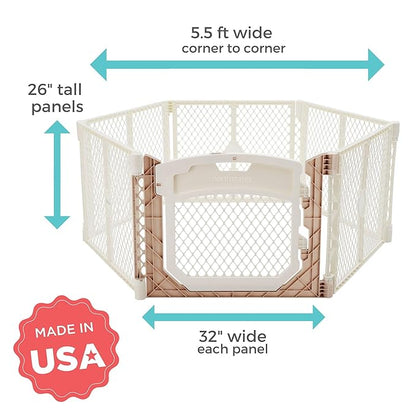 Toddleroo by North States - Superyard Ultimate Play Yard: Freestanding 6-Panel Baby Playpen with Door - Indoor or Outdoor Use - Made in USA - Encloses Up to 18.5 Square Feet - 26 Inches Tall - Ivory