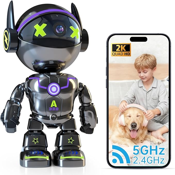 Gyliziex Cameras for Home Security Indoor Robot, 2K 2.4&5Ghz Indoor Camera WiFi Wireless Pet/Nanny/Dog Camera Phone App, Human Detection Color Night Vision, 2 Way Talk