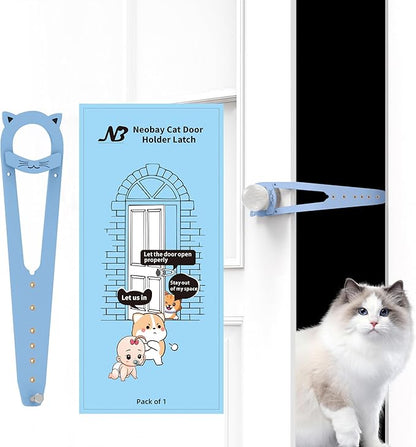 Neobay Cat Door Latch with Stabilizer, 7 Sizes Adjustable Cat Door Holder Latch to Keep Dog Out of Litter Box, No-Drill Alternative of Pet Gates and Interior Pet Door, Blue, 1 Pack