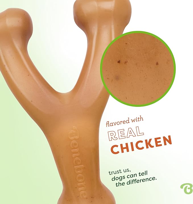 Benebone Wishbone Durable Dog Chew Toy for Aggressive Chewers, Real Chicken, Made in USA, Small, for Any breed