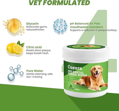 Dog Dental Wipes for Teeth Cleaning - Removes Plaque & Tartar, Effective Toothbrush & Toothpaste Alternative Kit Finger Pet Dental Care Pads, Fresh Breath for Dogs & Cats - 60ct, Unscented