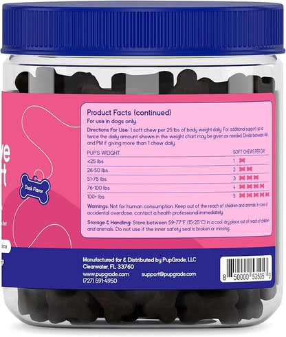PupGrade Digestive Support for Dogs - Prebiotic + Probiotic Supplement with Enzyme Blend - Gut and Immune Support - Pumpkin, Blueberry, Mineral Oil, Duck Flavor - 60 Soft Chews