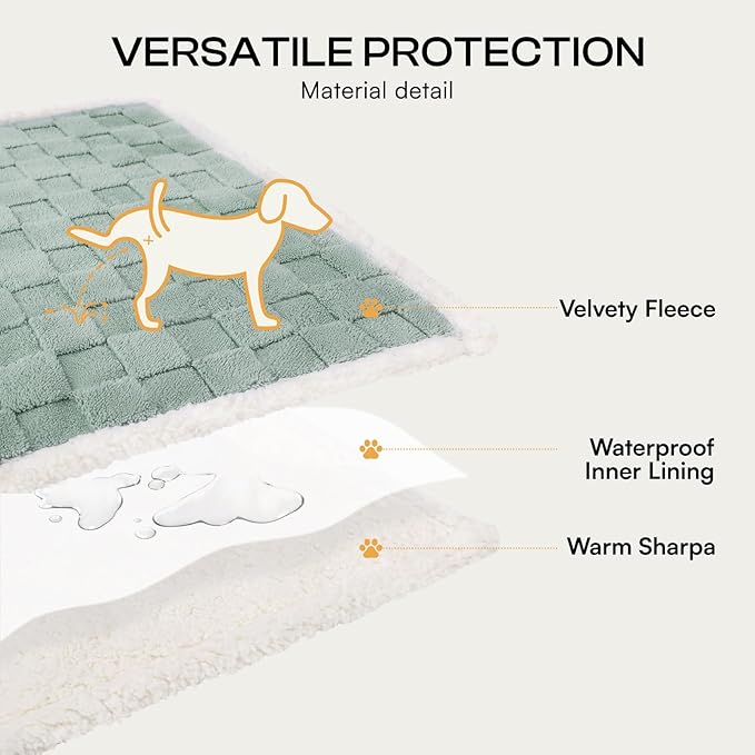 Luciphia Waterproof Dog Blanket, Leakproof Small Pet Blanket for Couch Sofa Bed Furniture Cover Protector, Washable Soft Sherpa Fleece with 3D Jacquard, Cozy Calming Reversible, Green White, 40"x28"