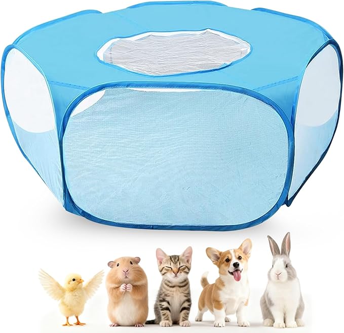 Guinea Pig Playpen with Lid, Breathable Small Animals Playpen with Anti-Escape Cover Portable Kitten Playpen Indoor/Outdoor Yard Exercise Cage House Tent for Hamster Chinchillas Rabbits Bunny