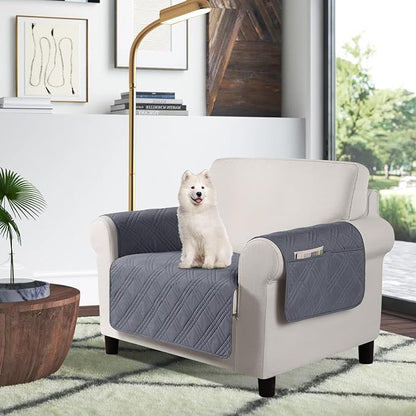 TAOCOCO Waterproof Chair Covers for Pets Dogs with Non Slip Backing, Chair Seat Covers with Side Pocket for 1 Seater Couch Washable Dog Couch Cover Protector Sofa Slipcovers(Chair, Dark Grey)
