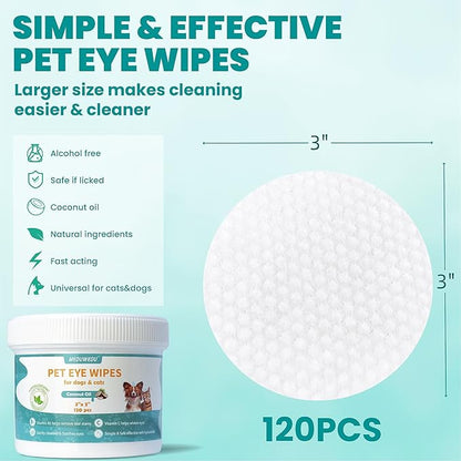 MEDUWEDU Eyes Wipes for Dogs & Cats 120 Counts, Grooming Kit Care for Dogs and Cats, Prevent Tear Stains, Eye Debris, Discharge, Mucus Secretions,Unscented