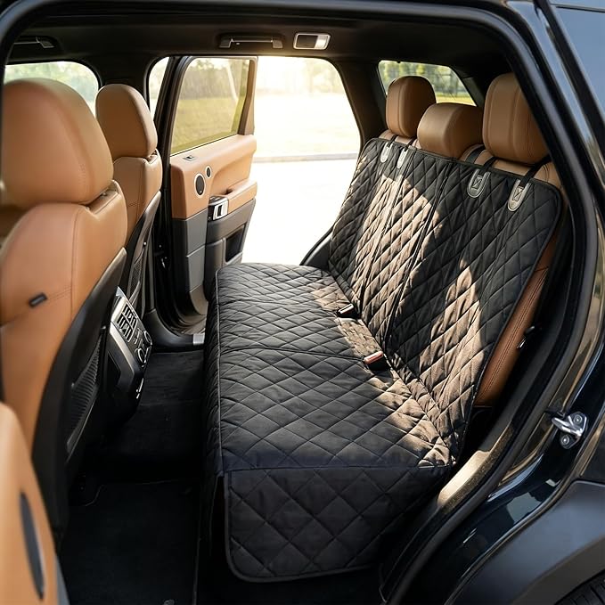 SNZ Dog Car Seat Cover for Back Seat - Waterproof Pet Seat Protector with Non-Slip Bottom, Scratch-Resistant Heavy Duty 600D Oxford, Machine Washable for SUV Trucks Sedan (Black, 4-Piece Set)