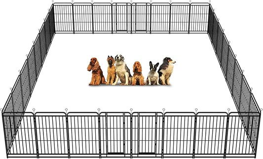 Kfvigoho Heavy Duty Dog Playpen: 32 Steel Panels 47" Height, Square Steel Pipe with Reinforced Crossbars, 71FT 406 Sq.ft Portable Fence for Yard RV Camping, Snowy Black