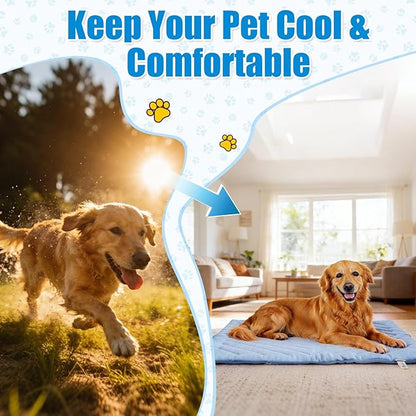 Dog Cooling Mat Self Coolings Foldable Cooling Pad for Dog in Summer Coolings Mat for Dogs and Cats Machine Washable (Rectangle,Blue, Large-48 L x 28" W)
