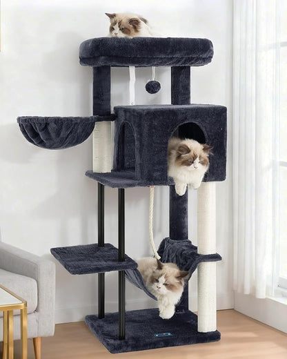 Gitelsnour Cat Tree, Cat Tower for Indoor Cats, 43.3 inch Cat Tree Tower with Sturdy Steel Tube, Hammock, Cat Condo for Small Cats and Kittens, Scratching Post, Smoky Gray GCT004SG