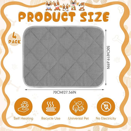 Novabright 4 Pack Self Warming Cat Bed Cat Dog Heating Pad Soft Warm Thermal Mat with Anti-Slip Bottom Dog Crate Pad for Outdoor Indoor Small Dogs Kittens(Gray,19.6 x 27.5 Inches)