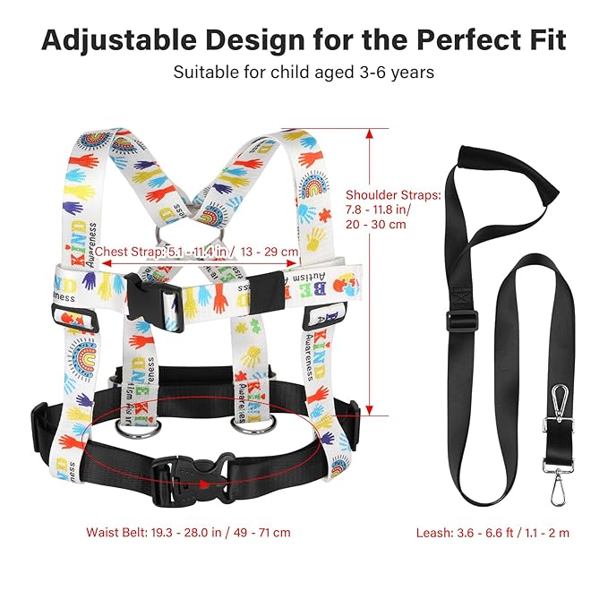 Safety Walking Harness and Leash for Autism & Special Needs Kids Ages 3-6 with Easy-Adjust Tether + Emergency Grab Handle for Wandering Prevention & Calm Outdoor Adventures