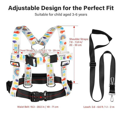 Safety Walking Harness and Leash for Autism & Special Needs Kids Ages 3-6 with Easy-Adjust Tether + Emergency Grab Handle for Wandering Prevention & Calm Outdoor Adventures