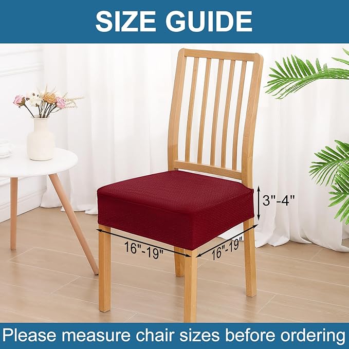 Smiry Waterproof Seat Covers for Dining Room Chairs Set of 2, Stretch Jacquard Removable Washable Chair Seat Slipcovers Protector, No Rear Covers, Wine Red