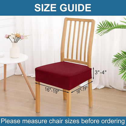 Smiry Waterproof Seat Covers for Dining Room Chairs Set of 4, Stretch Jacquard Removable Washable Chair Seat Slipcovers Protector, No Rear Covers, Wine Red