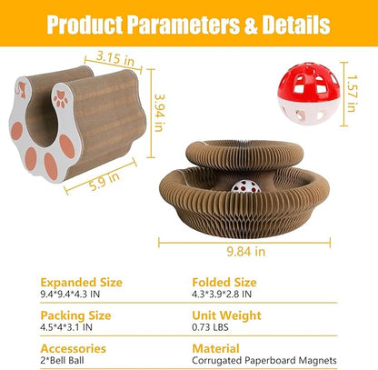2-ck Cat PaScratcher Toy - Magic Organ Cat Scratching Board with Bell Balls for Indoor Cats Magic Organ Cat Scratcher Interactive Cardboard Cat Toy Scratcher Furniture Protection
