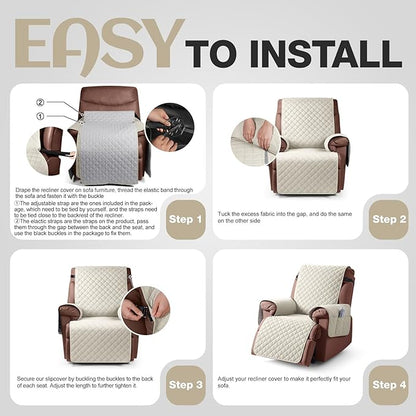 KinCam 100% Waterproof Recliner Chair Cover, Reclining Couch Covers for Pets, Dogs, Recliner Couch Slipcover Furniture Protector with Elastic Straps for Kids(23.6", Ivory)