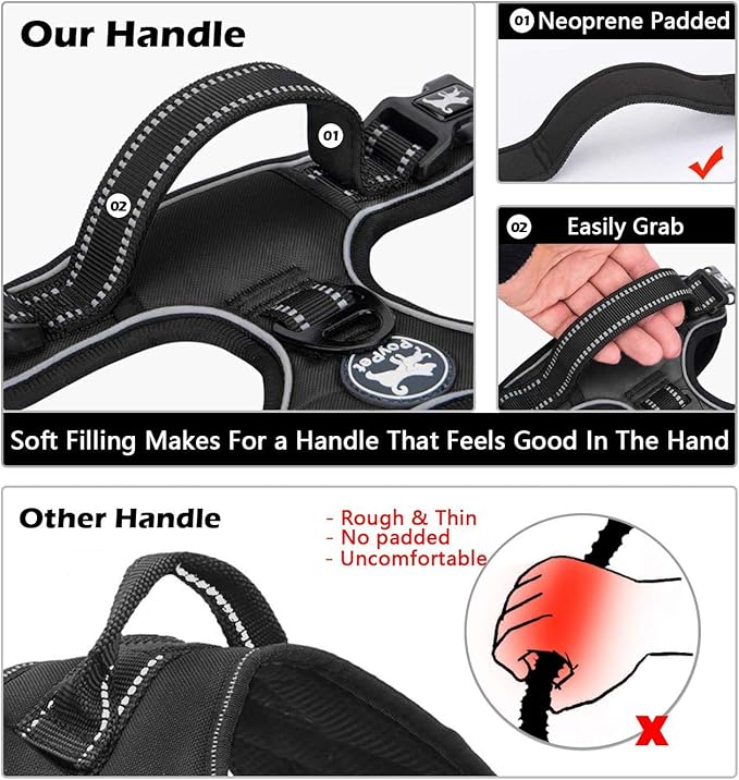 PoyPet Dog Harness and Leash Combo, Escape Proof No Pull Vest Harness, with 5 Feet Leash, Reflective Adjustable Soft Padded Pet Harness with Handle for Small to Large Dogs(Black,M)