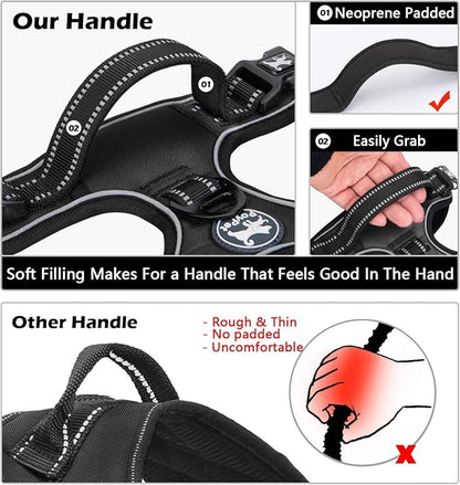PoyPet Dog Harness and Leash Combo, Escape Proof No Pull Vest Harness, with 5 Feet Leash, Reflective Adjustable Soft Padded Pet Harness with Handle for Small to Large Dogs(Black,M)