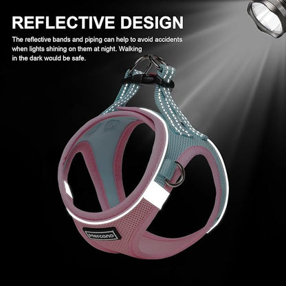 Mercano Soft Mesh Dog Harness and Leash Set, No-Chock Step-in Reflective Breathable Lightweight Easy Walk Vest Harnesses with Safety Buckle for Small Dogs, Cats (M, Pink Blue)