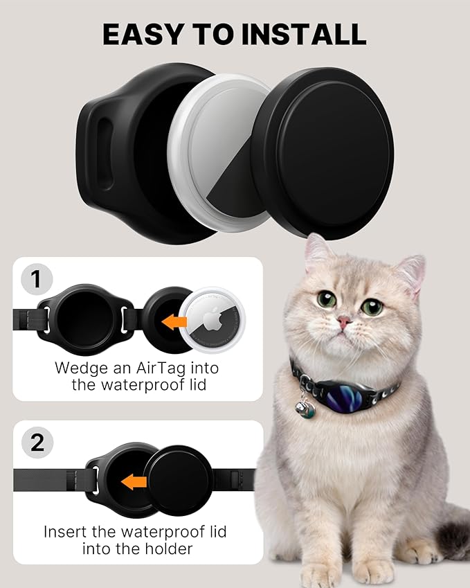 Cat Collar with Airtag Holder, Breakaway Airtag Cat Collar for Apple Air Tag with Luminous & Reflective Pattern, Waterproof GPS Cat Tracker Collars for Boy Girl Cats Kittens with Bell, Black (8-12")