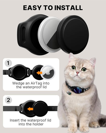 Cat Collar with Airtag Holder, Breakaway Airtag Cat Collar for Apple Air Tag with Luminous & Reflective Pattern, Waterproof GPS Cat Tracker Collars for Boy Girl Cats Kittens with Bell, Black (8-12")