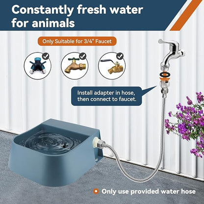 Dog Automatic Water Bowl for 3/4” GHT Male Faucet, 2L Outdoor Auto Fill Water Dispenser with 5ft Water Hose