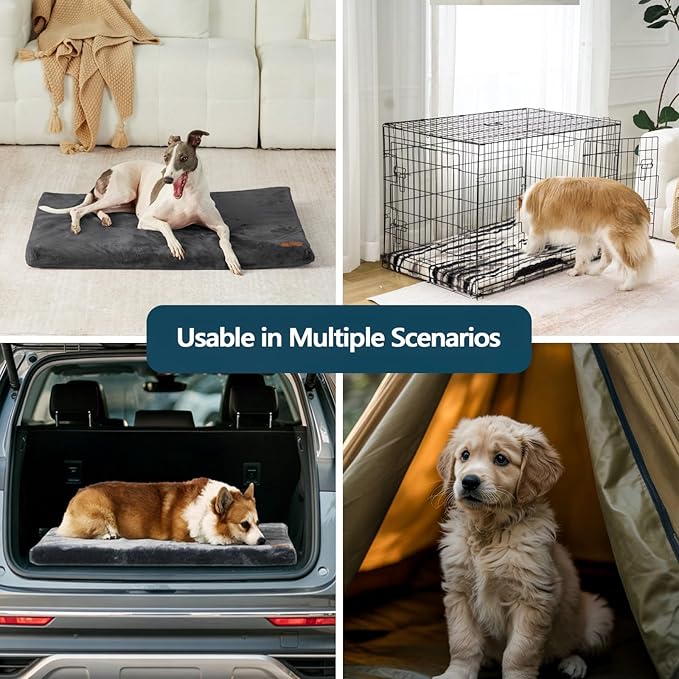 LIORCE Dog Crate Pad - Dog Bed Large Sized Dogs with Removable Washable Cover and Waterproof Lining - XL Memory Foam Pet Bed for Crate - Reversible Kennel Mat (Cool & Warm), 42-inch, Grey