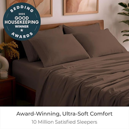 Mellanni King Sheet Set - 6-Piece Iconic Collection Bedding, (Including 4 Pillowcases), 16-Inch Deep Pocket, Easy Care, Extra Soft, Cooling Sheets, Brushed Microfiber - Brown